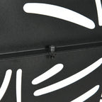 Black metal privacy screen frame detail with mounting pin and bolts