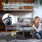 Foldable dog pen set for storage, with ground stakes and carry bag, grey and black