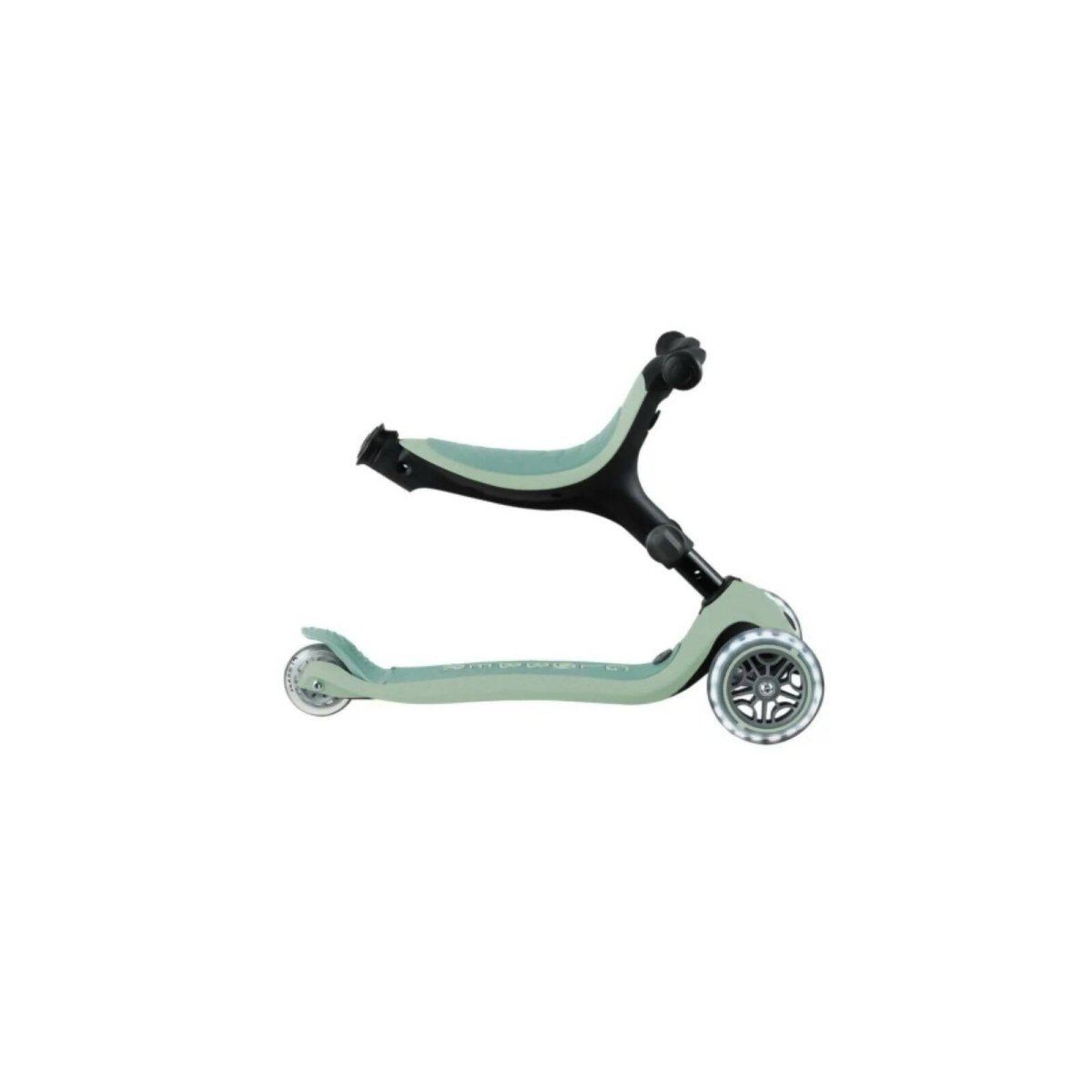 Pistachio kick scooter with black handlebar and deck, three wheels