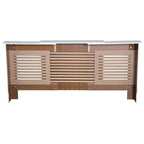 White radiator cover cabinet with open back and vent slats, showing internal frame panels