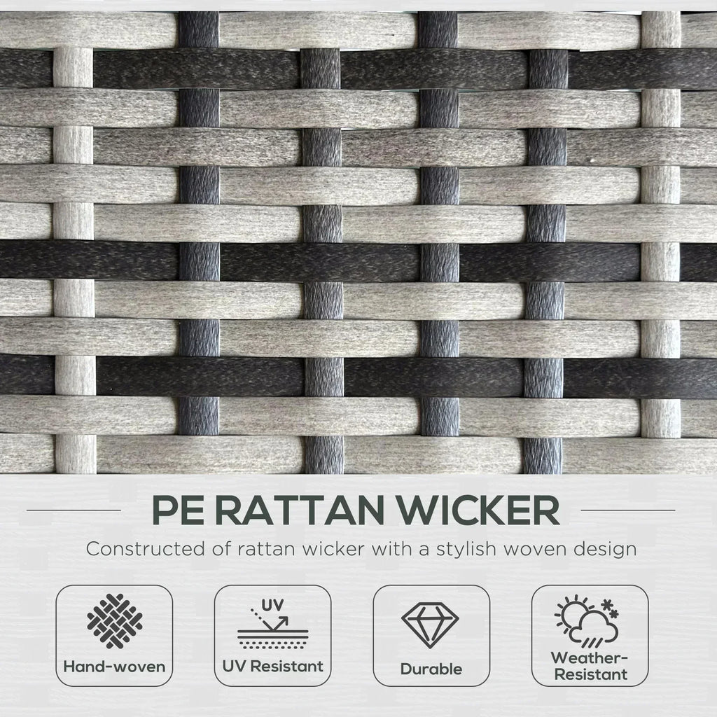 Rattan Sun Lounger w/ Storage Tea Table & Footstools, Grey - Bobobiy