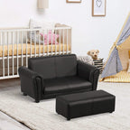 Black 2-seat kids sofa bed with ottoman footstool in living room setting