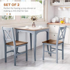 Set of 2 grey dining chairs with X cross-back and warm wood seats
