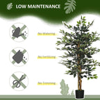 Artificial ficus tree with green leaves in a black pot for low-maintenance decor