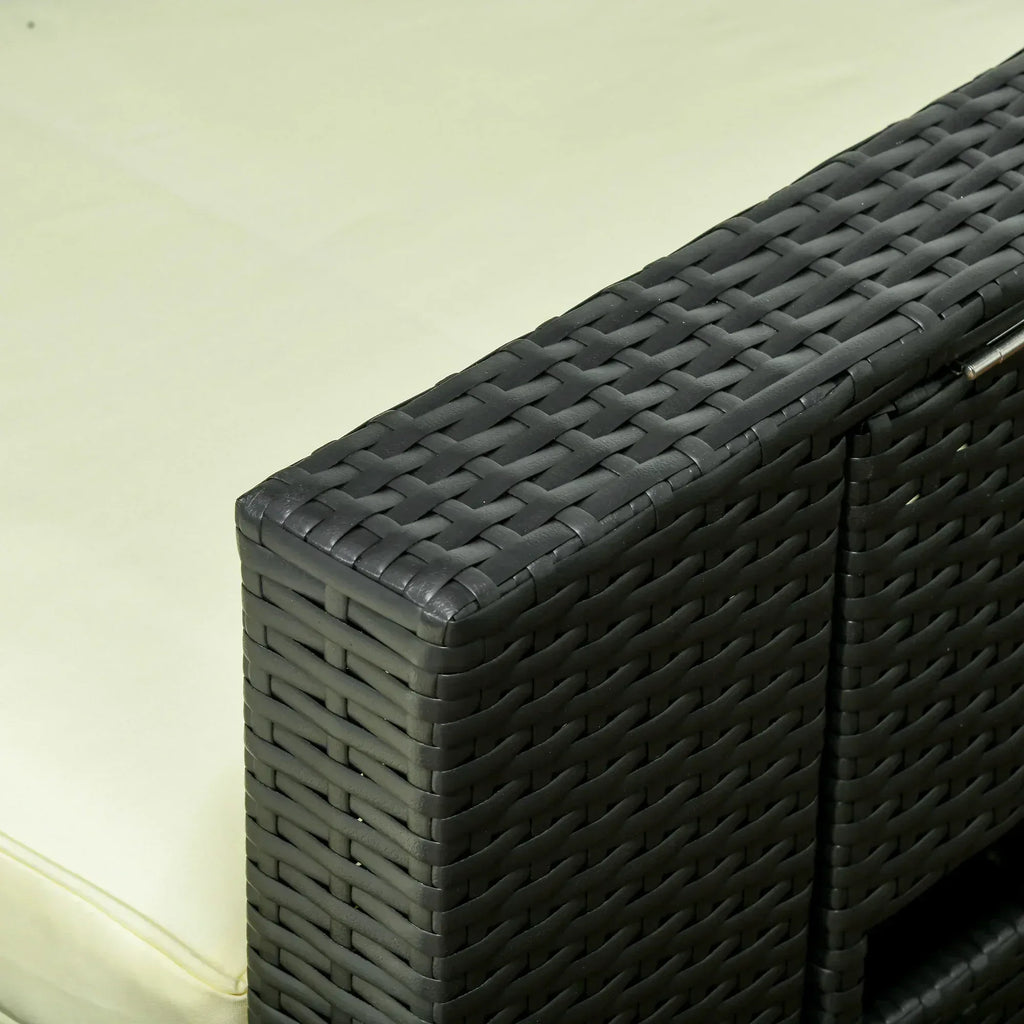 5PC PE Rattan Sun Lounger, Outdoor Wicker 5-level Adjustable Recliner Sofa Bed with Storage Side Table and Footstools, for Patio, Garden, Poolside, Black - Bobobiy