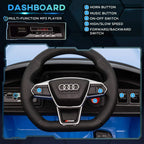 Blue kids electric ride-on steering wheel and dashboard with MP3 player controls
