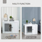 White 2-in-1 dog cage and side table shown as dog crate and side table