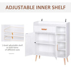 White side cabinet with open shelves and adjustable inner shelf