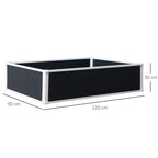 Rectangular raised garden bed with black interior and white frame, open top view