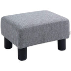 Grey linen ottoman footstool cube on four black legs, padded seat cushion