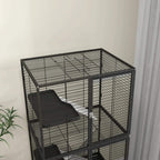 Charcoal grey multi-level wire small animal cage with ramp and side platform