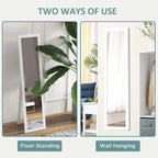 White full-length mirror shown for floor standing and wall hanging use