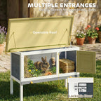 Grey wooden rabbit hutch with openable roof and lockable side door