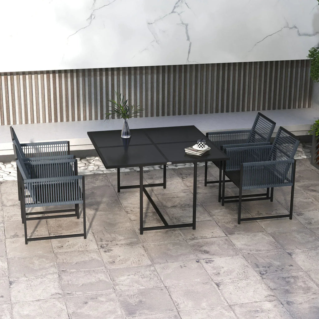Five-Piece Metal Dining Set, with Folding Back Chairs, Dark Grey - Bobobiy