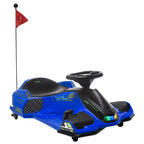 Blue kids electric ride-on drift go-kart with black seat and LED headlights