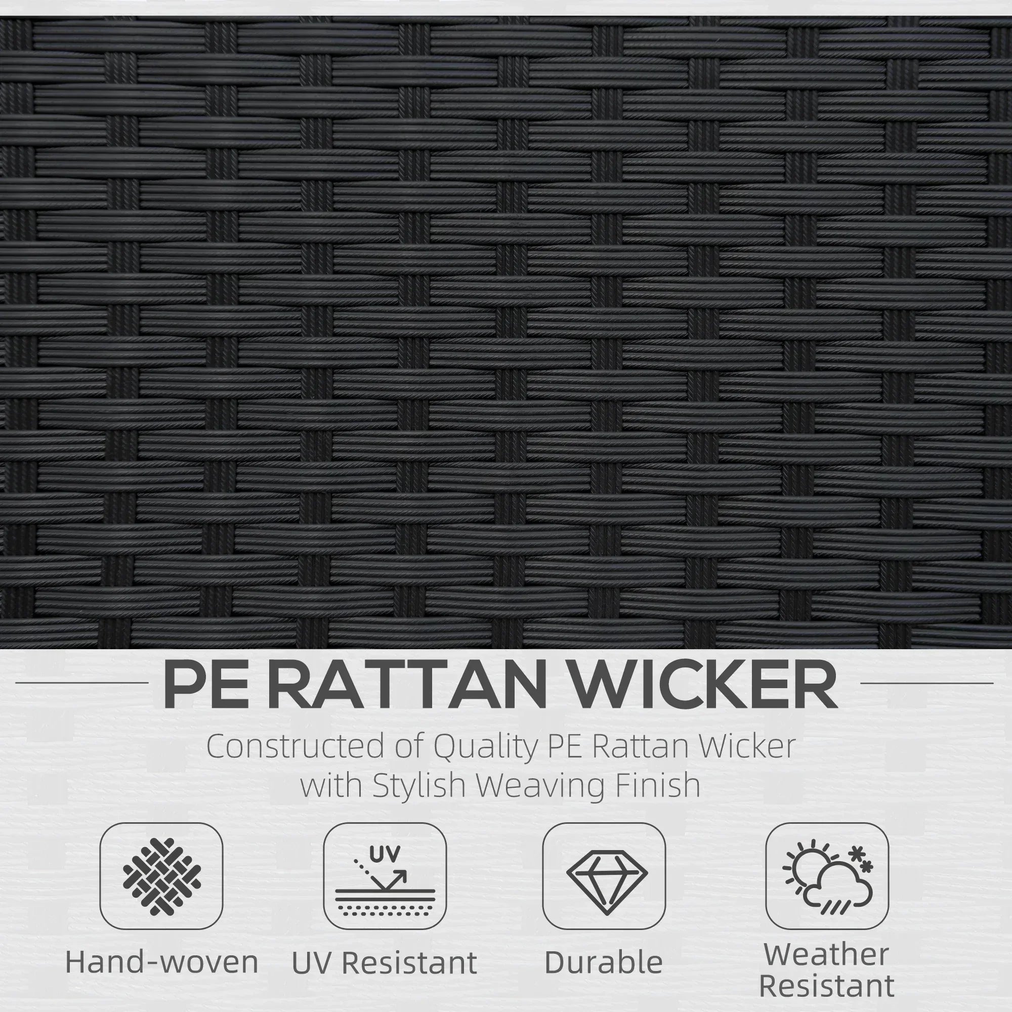 Single Seater Rattan Chair Sofa with 10 cm Thick Padded Cushion, All-Weather PE Wicker Weave Garden Armchair with Armrests, Black - Bobobiy