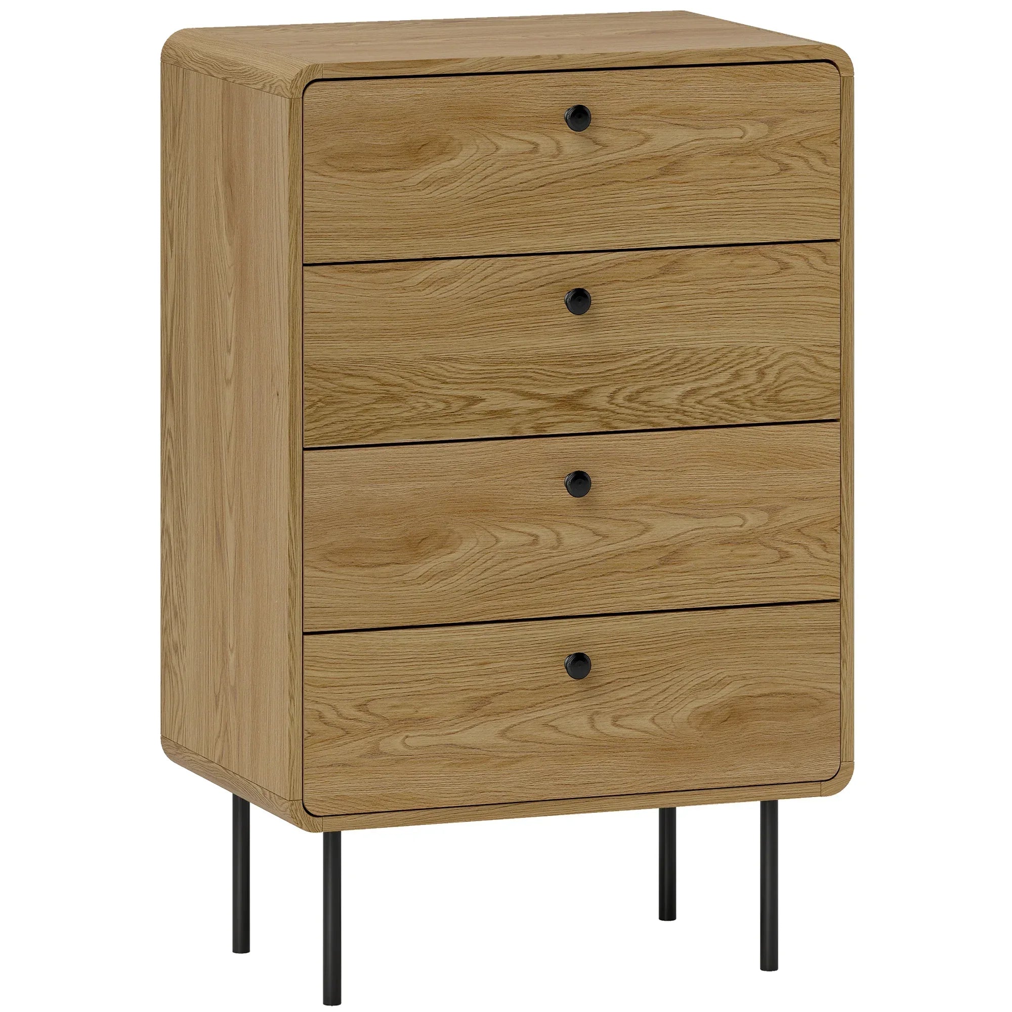 Modern Chest of Drawers with 4 Drawers - Oak - Bobobiy