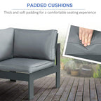 Grey padded outdoor sofa cushion set with thick seat and back pillows