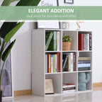 White storage shelf with open cubbies and a hinged cabinet section with closed doors.