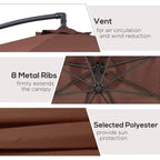 Coffee canopy hanging umbrella with vented fabric, metal ribs, and polyester cover