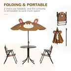 Portable kids folding table-and-chair set with monkey umbrella and included carrying bag