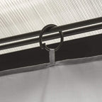 Light grey gazebo wall attached with a black C ring to the roof beam