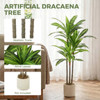 Green artificial dracaena tree with lifelike leaves and realistic textured trunks, potted.