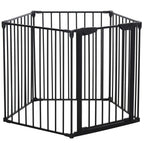 Black metal pet playpen fence enclosure with 5 panels and hinged gate