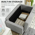 Light grey 2-seat sofa with open hidden storage compartment and padded interior