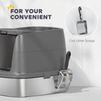 Dark grey enclosed cat litter box with attached litter scoop for convenient cleaning