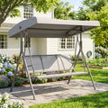 3 Seater Swing Chair, Garden Swing Bench with Canopy, Breathable Mesh Seat and Heavy Duty Steel Frame for Patio, Yard, Grey