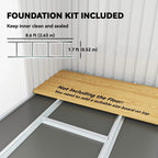 Metal shed foundation kit with wooden floor panel on galvanized base frame