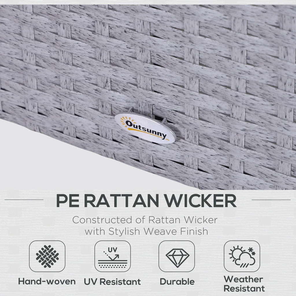 5 Pieces PE Rattan Garden Furniture Set with 10cm Thick Padded Cushions, Wicker Weave Outdoor Seating Chairs with 2 Armchairs, 2 Stools, Glass Top Table, Grey and White - Bobobiy