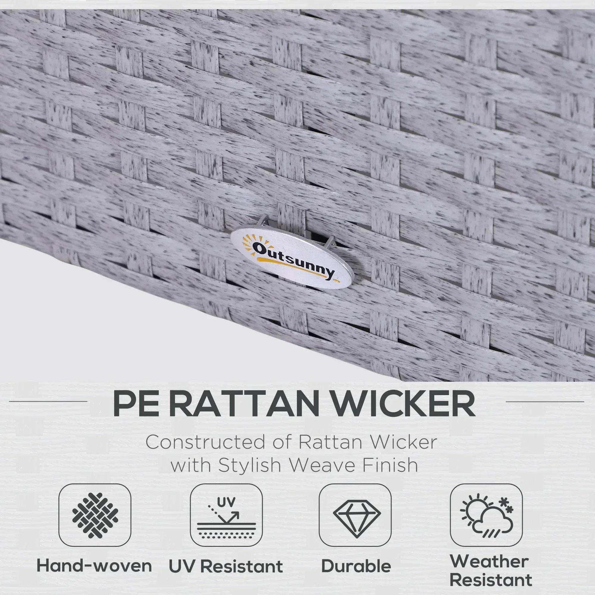 5 Pieces PE Rattan Garden Furniture Set with 10cm Thick Padded Cushions, Wicker Weave Outdoor Seating Chairs with 2 Armchairs, 2 Stools, Glass Top Table, Grey and White - Bobobiy