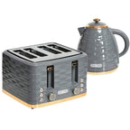 Grey toaster and kettle set: four-slice toaster and rapid-boil kettle