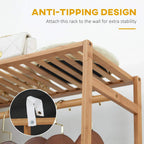 Bamboo clothes rack top with anti-tipping bracket and slatted hanging bar support