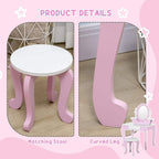 Matching pink stool with round seat for kids dressing table set, curved legs