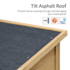 Wooden shed with sloped asphalt roof panel and natural wood frame
