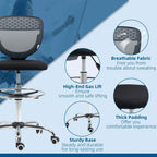 Grey armless swivel drafting chair with thick padded seat and chrome gas-lift base
