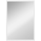 White rectangular wall mirror with thin frame, clear reflective glass