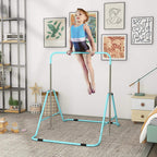 Kids gymnastic bar in light blue with horizontal bars for children to practice hanging grips