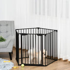 Black metal pet playpen fence enclosure with curved corner panels