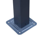 Black metal pergola post base plate with bolt holes for ground mounting