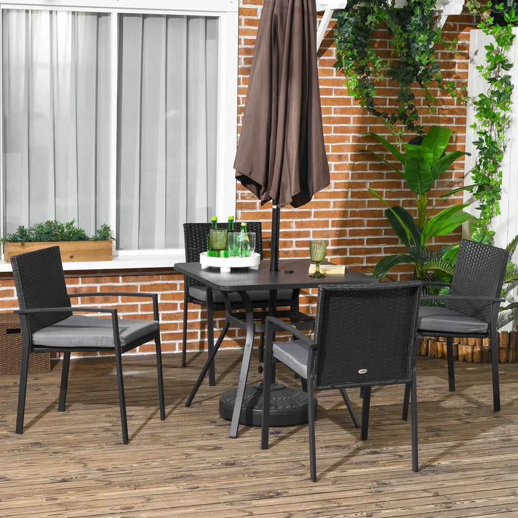 Five-Piece Garden Dining Set, with Rattan Seat Chairs and Cushions - Black - Bobobiy