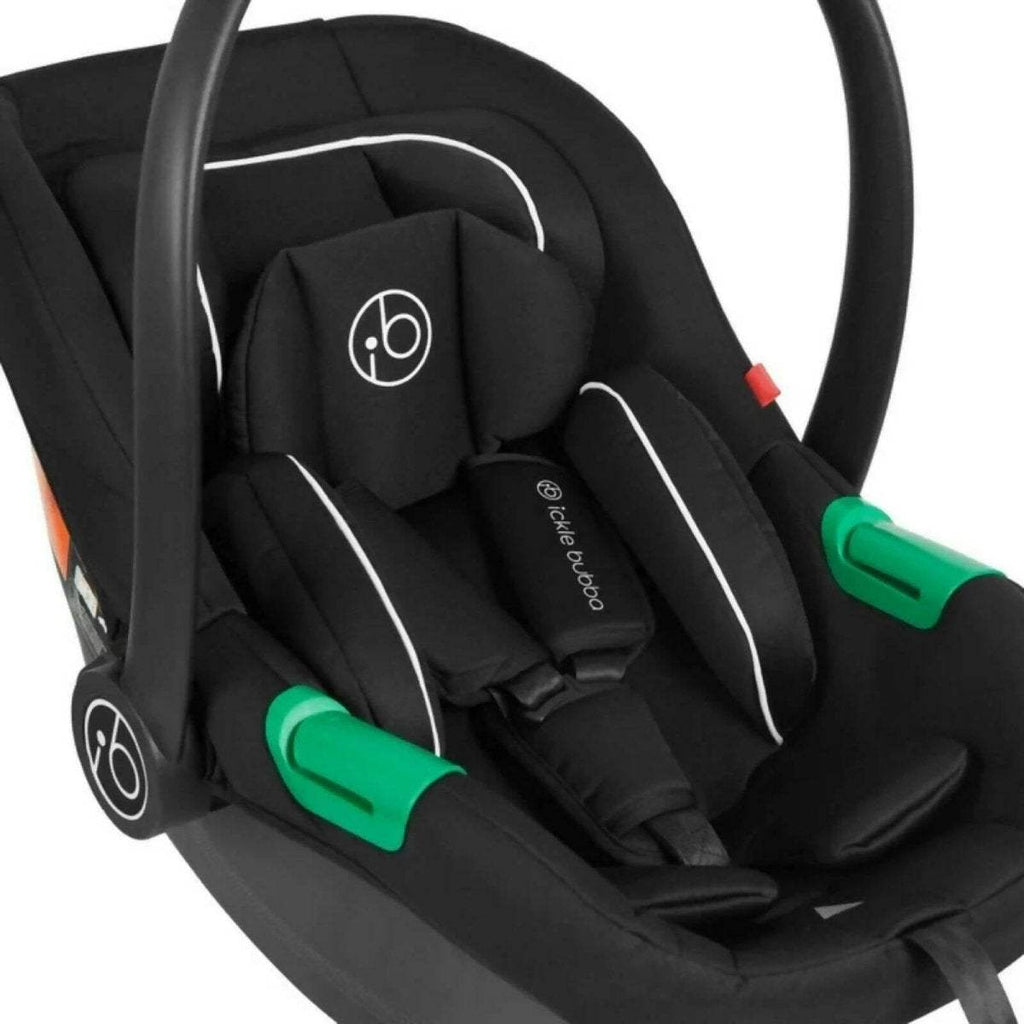 Black i-Size infant car seat interior with 5-point harness and white trim
