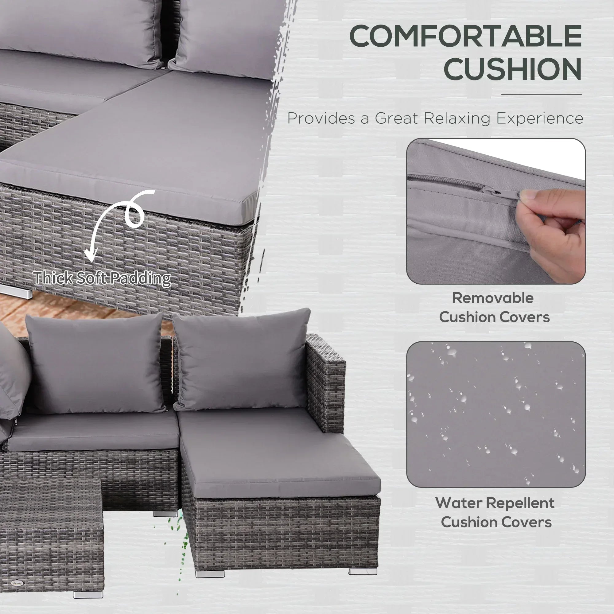 3PC Rattan Garden Furniture Storage Sofa Set 4 Seater Wicker Coffee Table Conservatory Sun Lounger Reclining Set Outdoor Weave with Cushion Grey - Bobobiy