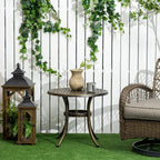 Bronze cast aluminium round patio side table with decorative lattice top and curved legs