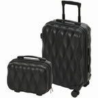 Black ABS hard-shell spinner suitcase set with top handles and quilted pattern.