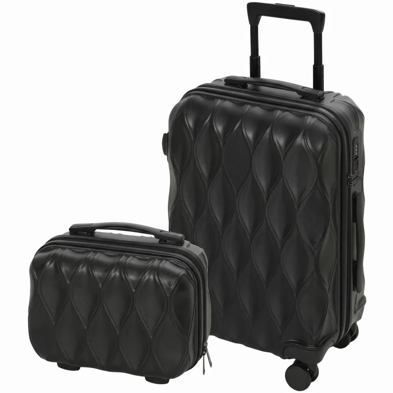 Black ABS hard-shell spinner suitcase set with top handles and quilted pattern.