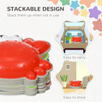 Stackable crab-shaped stepping stones set with red stones neatly stacked